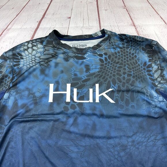 Huk Performance Fishing Shirt Kryptek Icon Camo Long Sleeve Neptune Blue Sz L - Picture 1 of 8